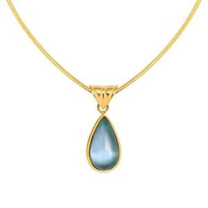 18K Gold Plated Women's Faux Blue Gem Teardrop Necklace Waterproof Elegant